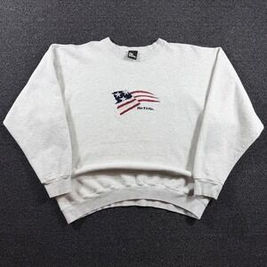 Vintage 90s No Fear‎ Sweatshirt Men's L Grey Embroidered American Flag USA Made